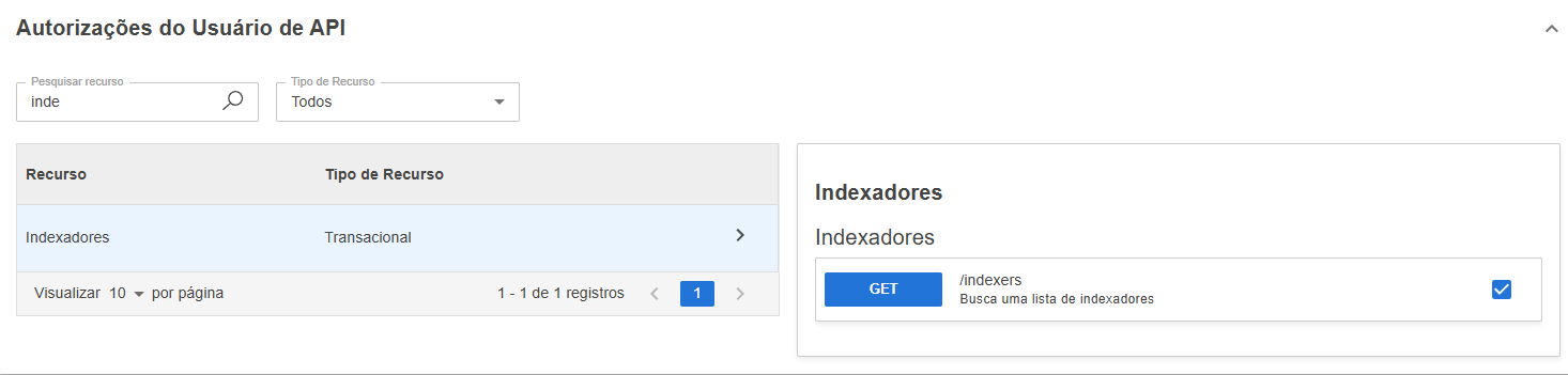 Tela de Autorizações do Sienge com o recurso "Indexadores" e a rota marcada.