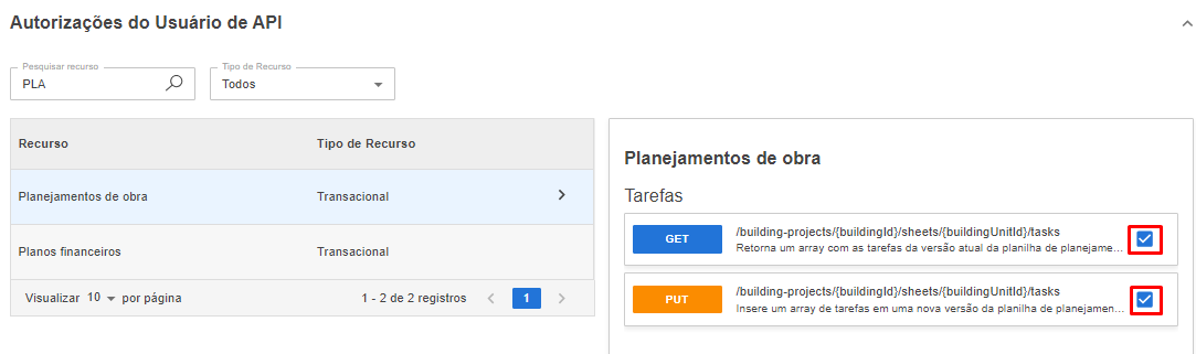 Tela de Autorizações do Sienge com o recurso "Planejamentos de obra" e a rota marcada.